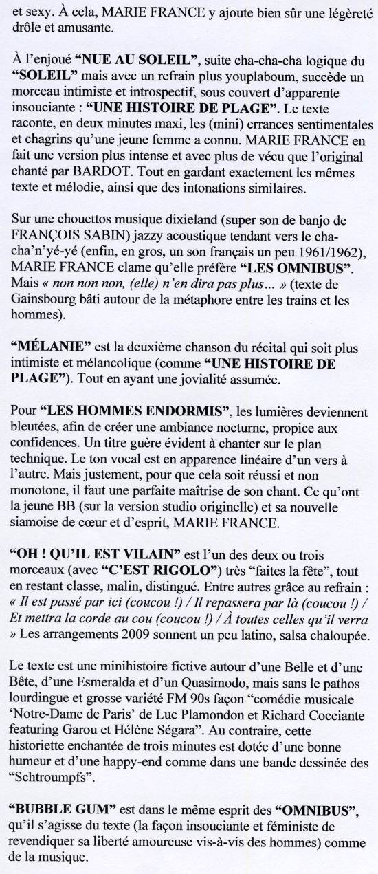 "MARIE FRANCE visite BARDOT" 28/08/2009 Trois Baudets à Paris : compte-rendu 090904064525393754383780