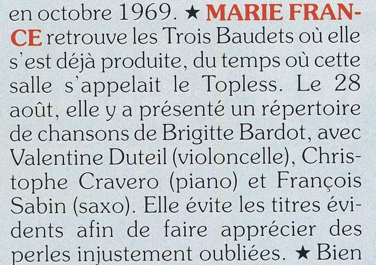 "MARIE FRANCE visite BARDOT" 28/08/2009 Trois Baudets à Paris : compte-rendu 090917105243393754467064