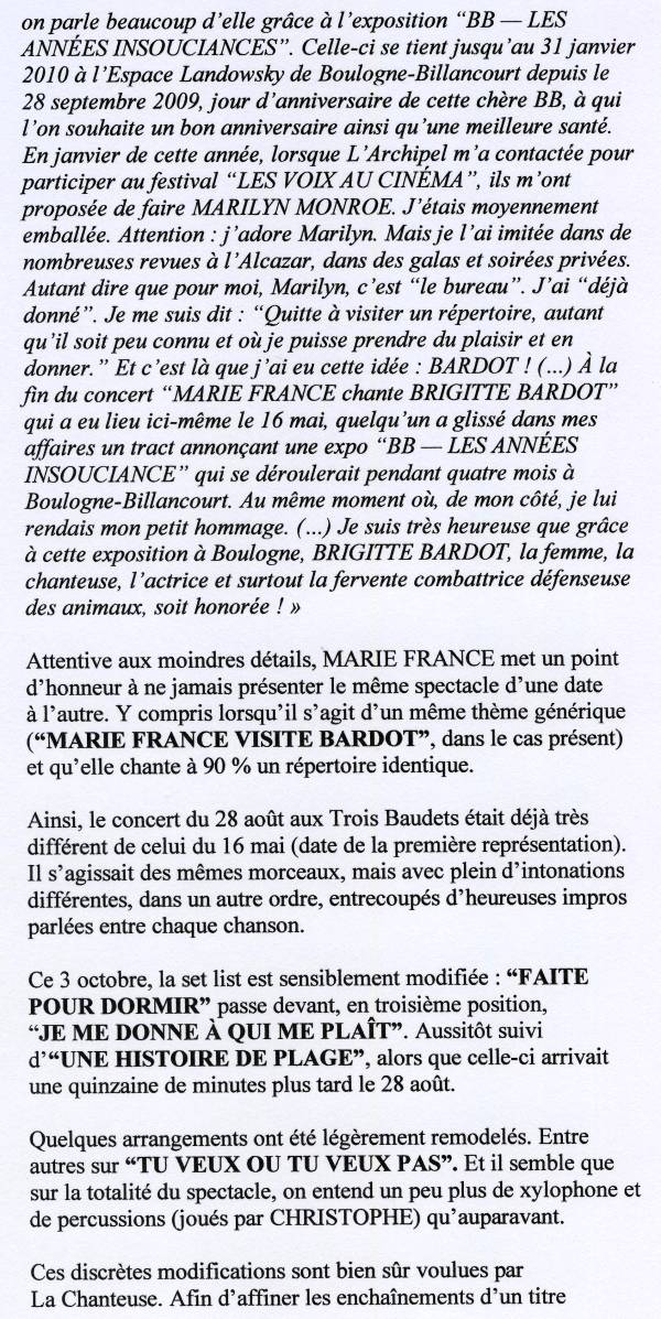 “MARIE FRANCE visite BARDOT” 03/10/2009 L'Archipel à Paris : compte-rendu 091011035735853864616833