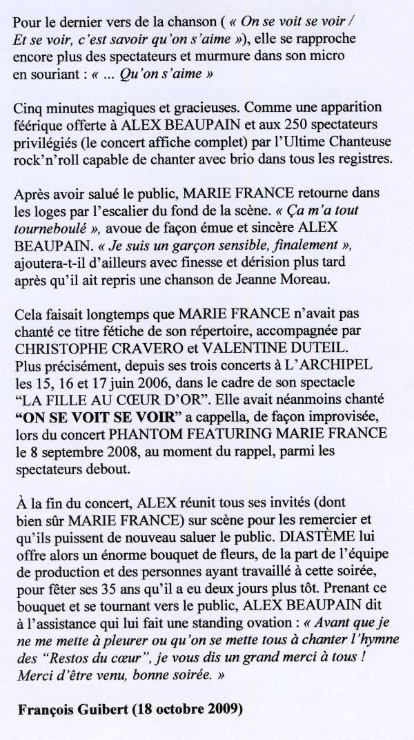 MARIE FRANCE & ALEX BEAUPAIN 17/10/2009 Trois Baudets à Paris 091018032056853864665278