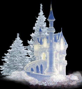 Chateau de glace au sapins argent&eacute;s -glitters