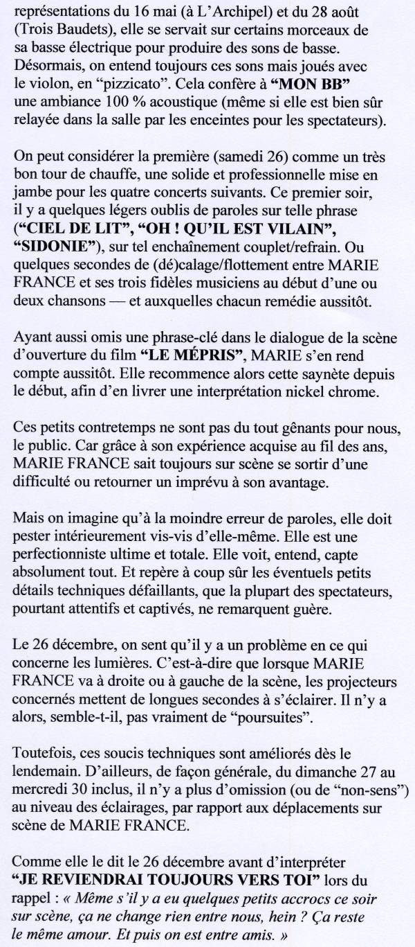 “MARIE FRANCE VISITE BARDOT” 26 au 30/12/2009 Trois Baudets à Paris 100107103014853865200791