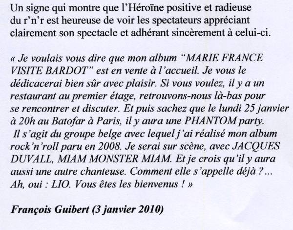 “MARIE FRANCE VISITE BARDOT” 26 au 30/12/2009 Trois Baudets à Paris 100107103134853865200818